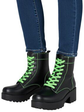 Koi Footwear from Dolls Kill Black and Green Slime Kitana Combat Boots Size 9